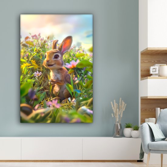 Peinture sur toile 80x120 cm - Décoration murale chambre d'enfant Lapin - Animaux - Nature - Décoration murale murale chambre bébé - Décoration chambre garçon et fille - Accessoires Bébé - Peintures