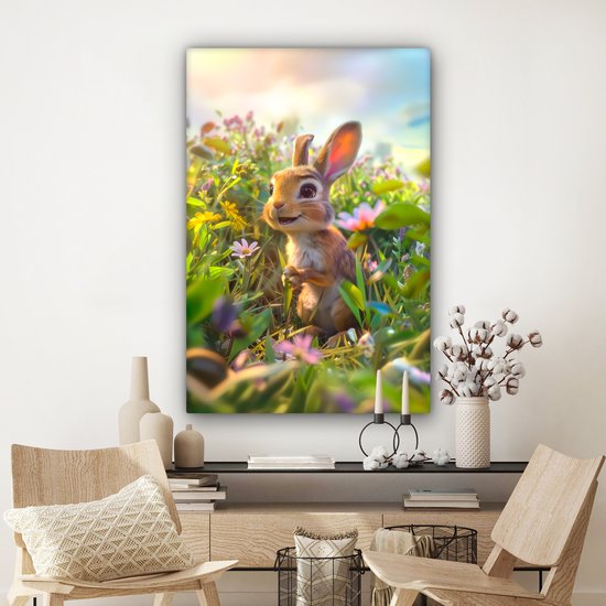 Peinture sur toile 80x120 cm - Décoration murale chambre d'enfant Lapin - Animaux - Nature - Décoration murale murale chambre bébé - Décoration chambre garçon et fille - Accessoires Bébé - Peintures