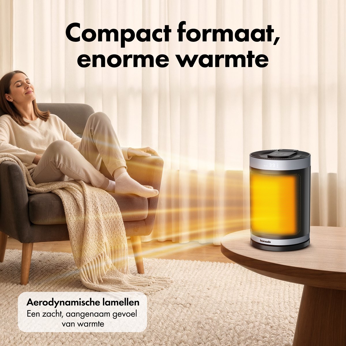 Elektrische Kachel 1500W - Keramische Ventilatorkachel - Heater - Afstandsbediening en Timerfunctie - 70° Draaifunctie - Komodo – foto 7
