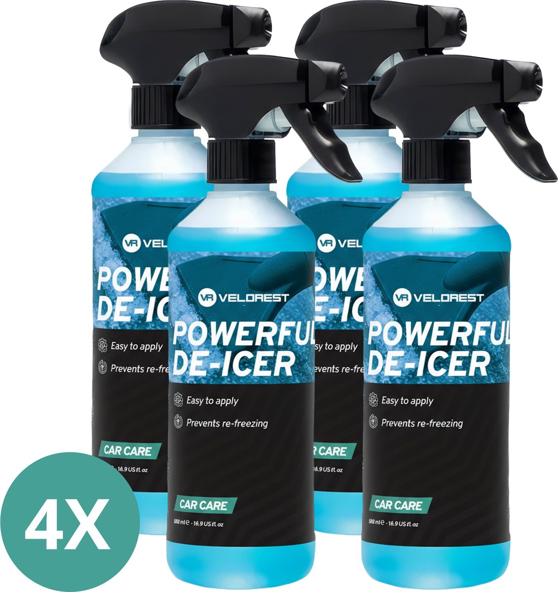 Velorest De-Icer Auto - Ruitenontdooier Spray - Antivries Spray - Ontdooispray - 500ml 4-pack