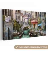 Canvas schilderij 100x50 cm - Wanddecoratie Schilderij - Olieverf - Water - Gracht - Italië - Muurdecoratie woonkamer - Slaapkamer decoratie - Kamer accessoires - Schilderijen op canvas