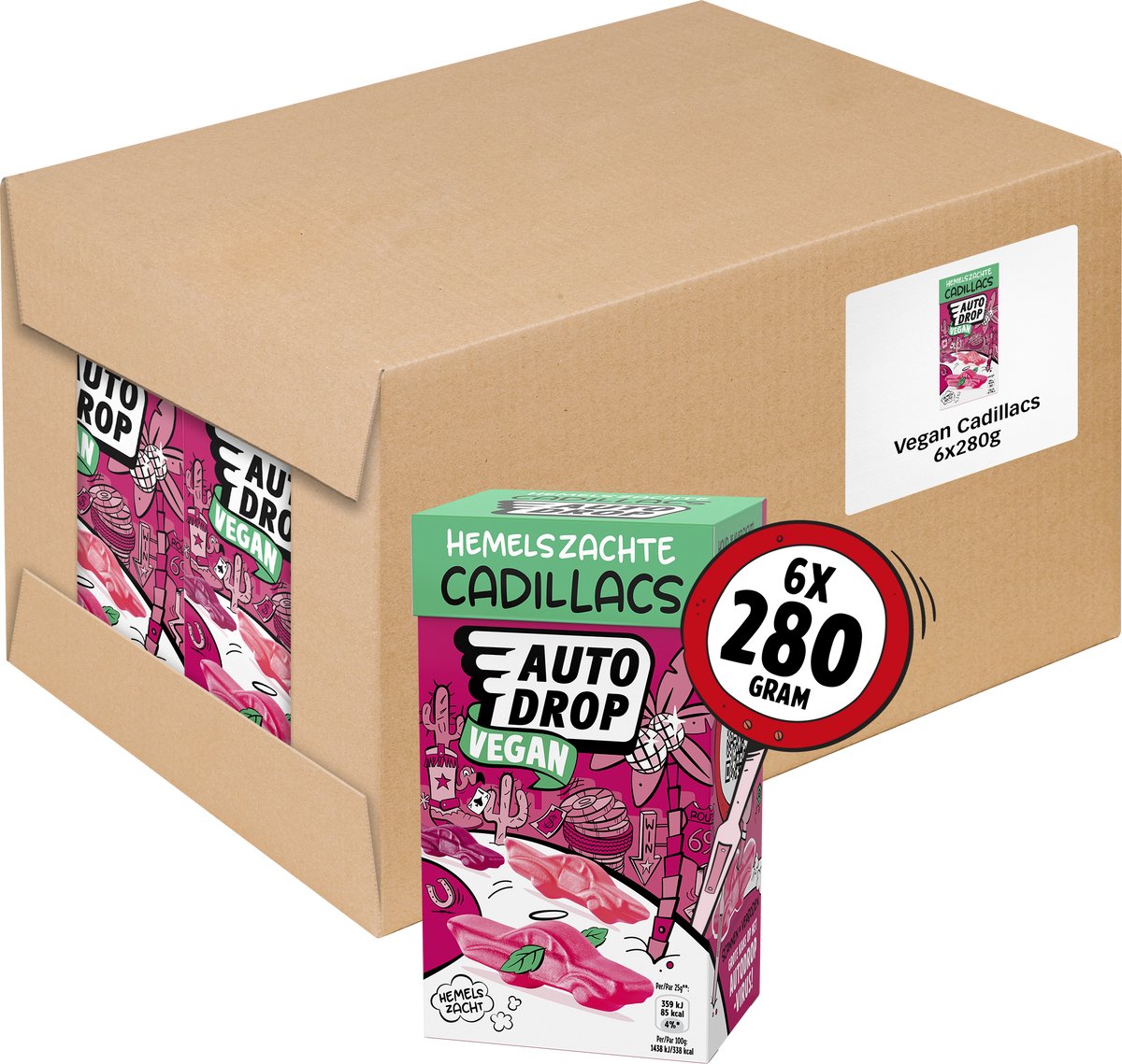 Autodrop - Snoep - Hemelszachte Vegan Cadillacs - 6 doosjes - 280 gram