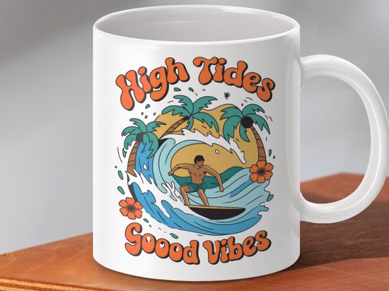 Tasse High Tides, Goood Vibes, Tasse Surfer, Tasse Rétro, Tasse Summer Vibes, Tasse Tropicale, Cadeau pour Surfeurs, Tasse Vintage Style