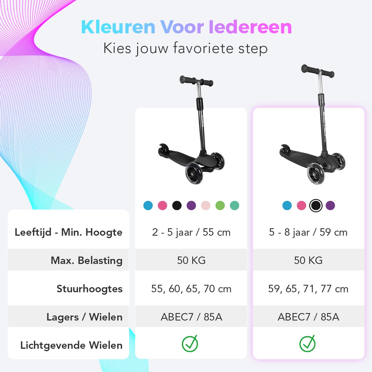 LifeGoods TurboRide Kinderstep - Step 5-8 Jaar - 3 Lichtgevende LED Wielen - Hoogte Verstelbaar - Jongens/Meisjes - Zwart — afbeelding 3