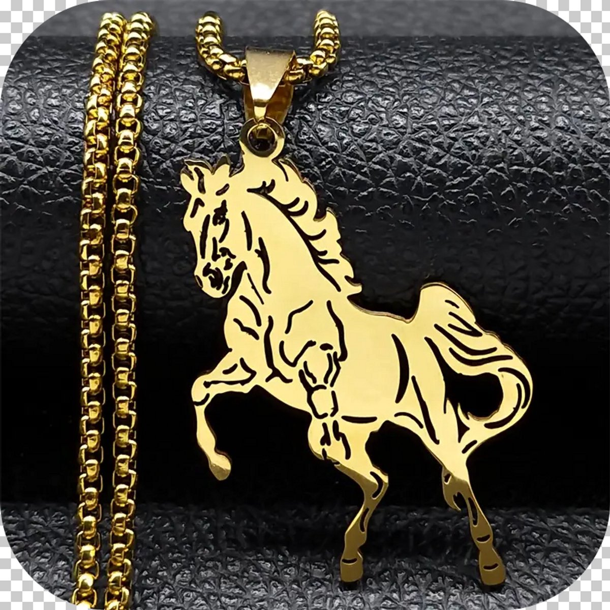 Ketting met paard -Goudkleurige paarden bedel met 50 cm ketting - Hanger paarden met ketting.