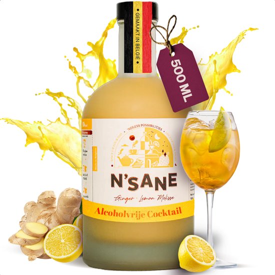 N’Sane Cocktail Mixer Gember en Citroenmelisse - Alcoholvrije Drank - Basis voor Cocktails en Mocktails - 500ml