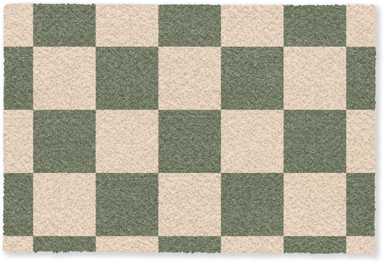 Paillasson 90x60 cm - Tapis de nettoyage à sec imprimé damier - Vert - Beige - Damiers - Tapis d'intérieur - Tapis de nettoyage - Paillassons avec imprimé