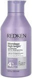 Flacon violet de 300 ml de Redken Blondage High Bright Conditioner, avec Vitamine C+ et formule équilibrée au pH.