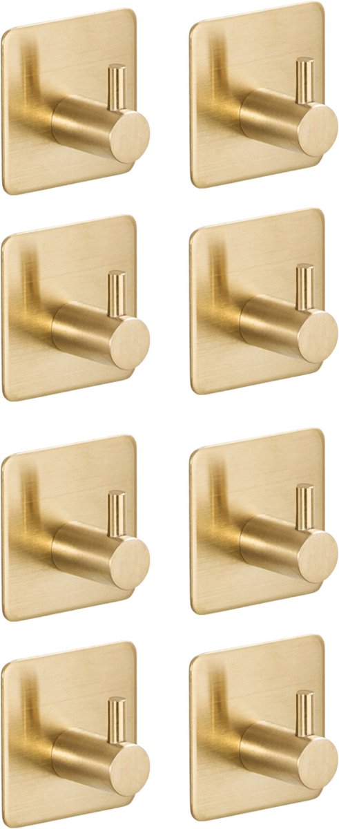 House of Husk 8 Stuks RVS Wandhaak – Zelfklevende Handdoek Haakjes - Multi Wandhaakje - Muur Haak – Deurhaak - Goud