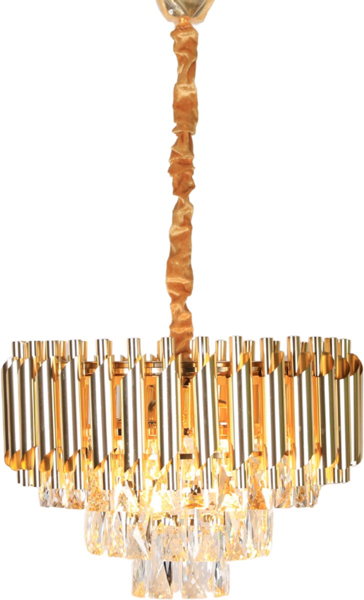 Kristallen hanglamp met 4 lichtpunten - E14 fitting - goud - verstelbaar in hoogte - diameter: Ø40cm