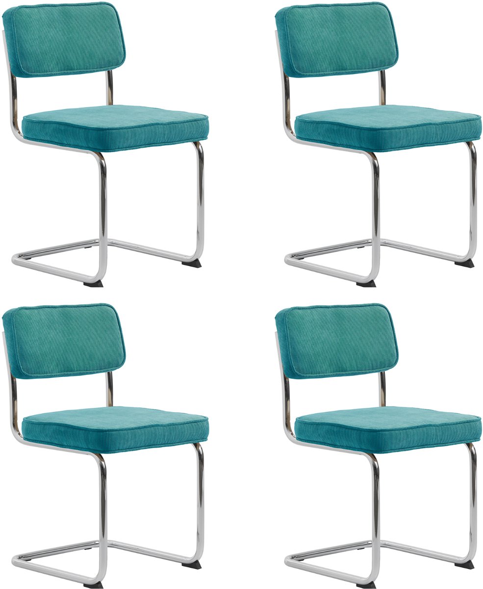 LevaLeva Rupert eetkamerstoel set van 4- rib stof - blauw - buisframe - chroom