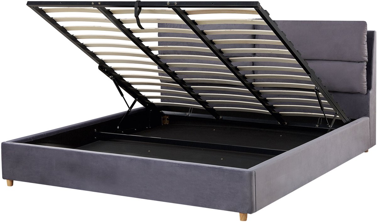 BELIANI BATILLY - Bed met opbergruimte - Grijs - 180 x 200 cm - Fluweel