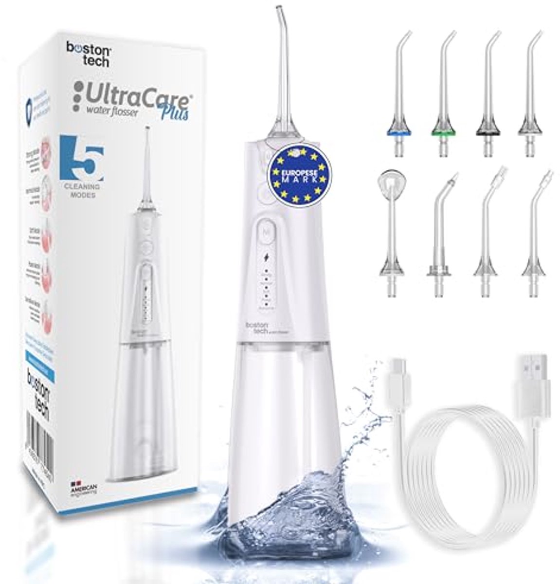 Waterflosser voor Thuis en Reizen met 8 Mondstukken en 5 Gebruiksmodes
