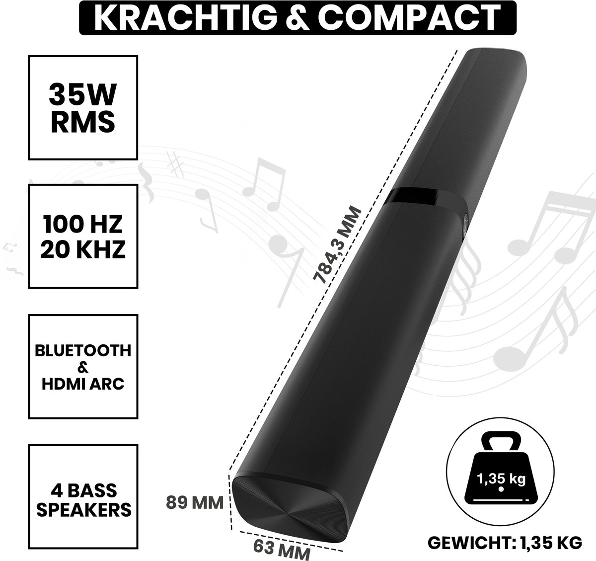 Afbeelding 3 van Playon Soundbar - Box - TV Speaker - Soundbars - Bluetooth - Ingebouwde subwoofer - Zwart