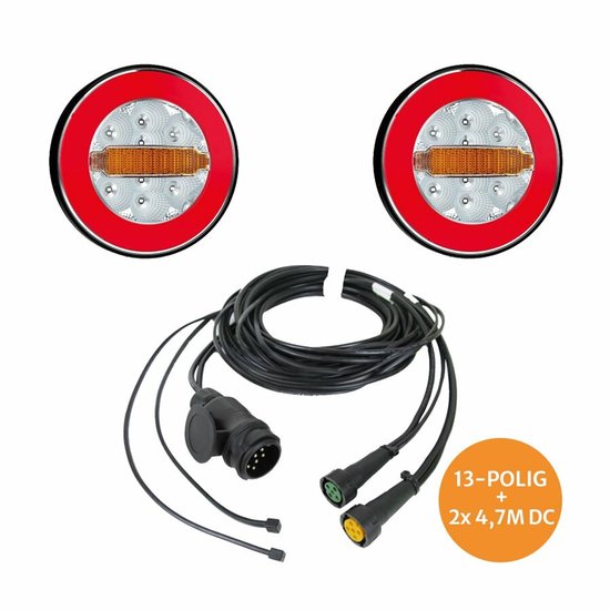 MelTruck® Aanhangerverlichting bajonet SET 2x LED kentekenplaatverlichting 13 pins kabelboom 5m