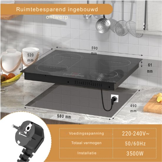 Inductiekookplaat 4 zones – 3500W – 60cm – flexzone