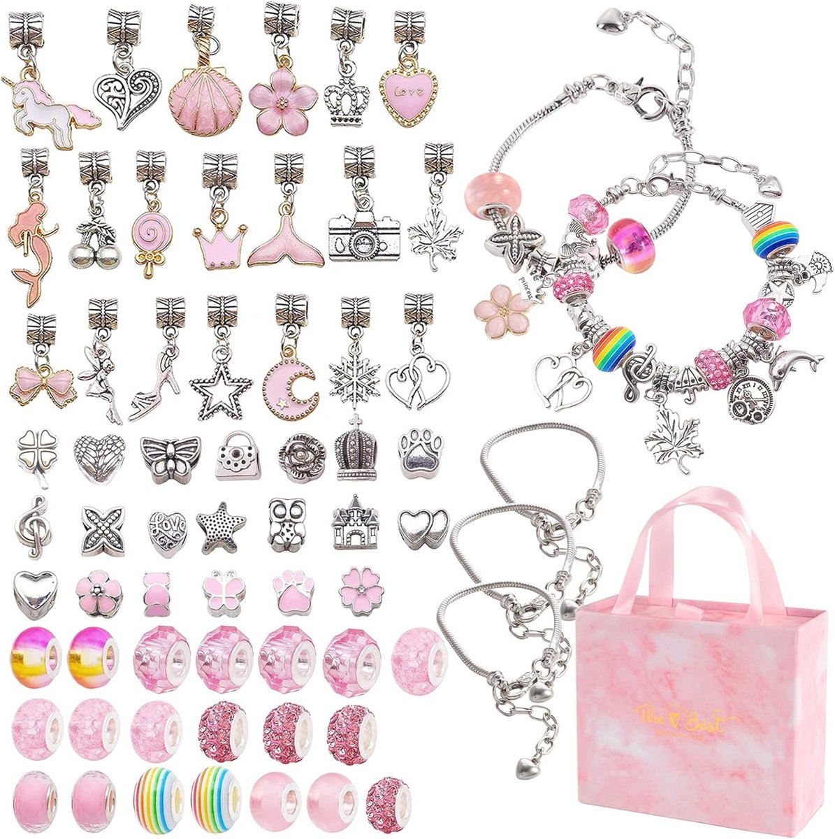 Cadeau voor meisjes van 5- 6- 7- 8- 9- 10- 11- 12 jaar oud- armbandenmaakset voor meisjes- sieraden- en kralensets voor kinderen- sieradenmaakset voor meisjes- sieradenmaakset speelgoed voor kinderen- roze
