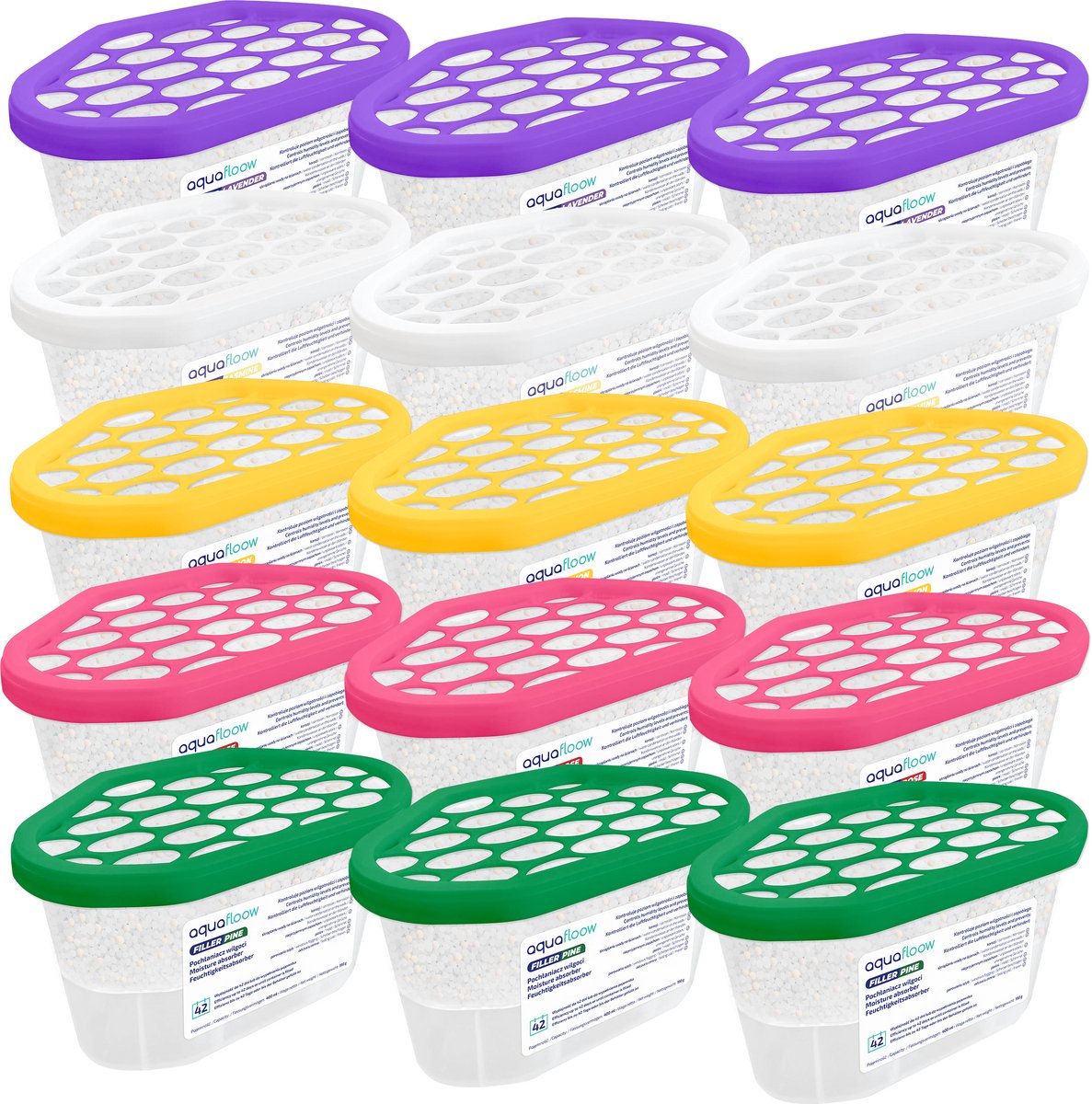 AquaFloow, set 15 vochtabsorber voor kasten, kleerkasten, keuken, badkamer, luchtontvochti