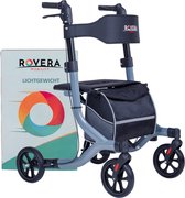 Rovera Mobility® Rollator Easy PREMIUM – Lichtgewicht en Opvouwbaar – Zachte Brede Rugsteun & Comfortabele Zitting – Incl. Luxe Rollatortas- voor Binnen & Buiten – Grijs