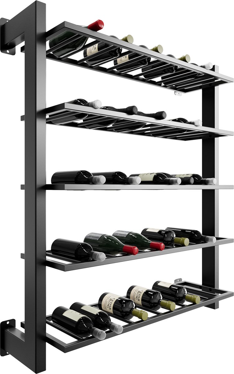 MetaloPro Wijnrek Canary – Zwart Metalen Wijnrek Voor 60 Wijnflessen, Robuust Design Voor Keuken, Kelder Of Bar – 120x100x30cm