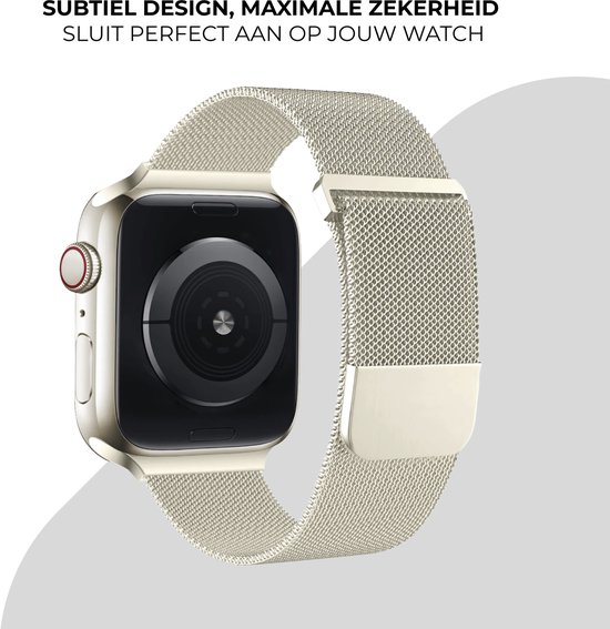 Strap-it Luxe Milanese band- Geschikt voor Apple Watch bandje - Series 1/2/3/4/5/6/7/8/9/10/11/SE/SE2/SE3 - Sterrenlicht / Starlight - RVS metalen bandje met magneet - Milanees iWatch bandje voor maat: 38 / 40 / 41 / 42mm