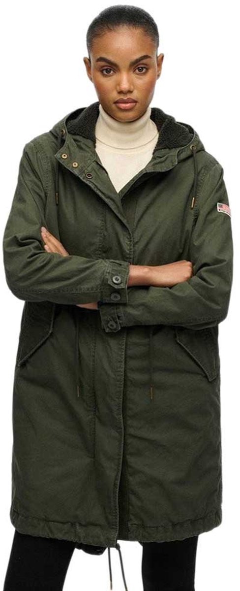 Superdry Military Borg Fishtail Parka S Vrouw Khaki