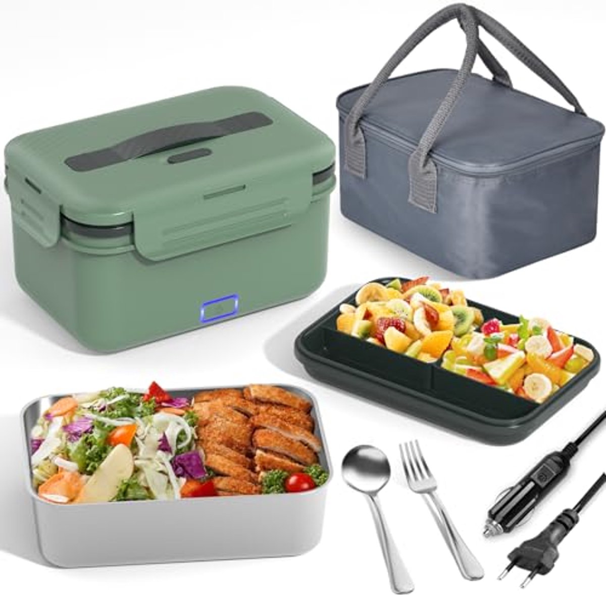 Elektrische lunchbox 1,8 L voor volwassenen - Draagbare verwarmde broodtrommel voor auto, vrachtwagen en kantoor