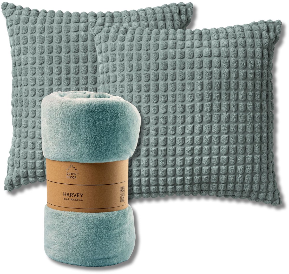 Dutch Decor VOORDEELSET - 3-delig - Rome & Harvey - 2 sierkussens 45x45 cm - 1 plaid 150x200 cm - groen