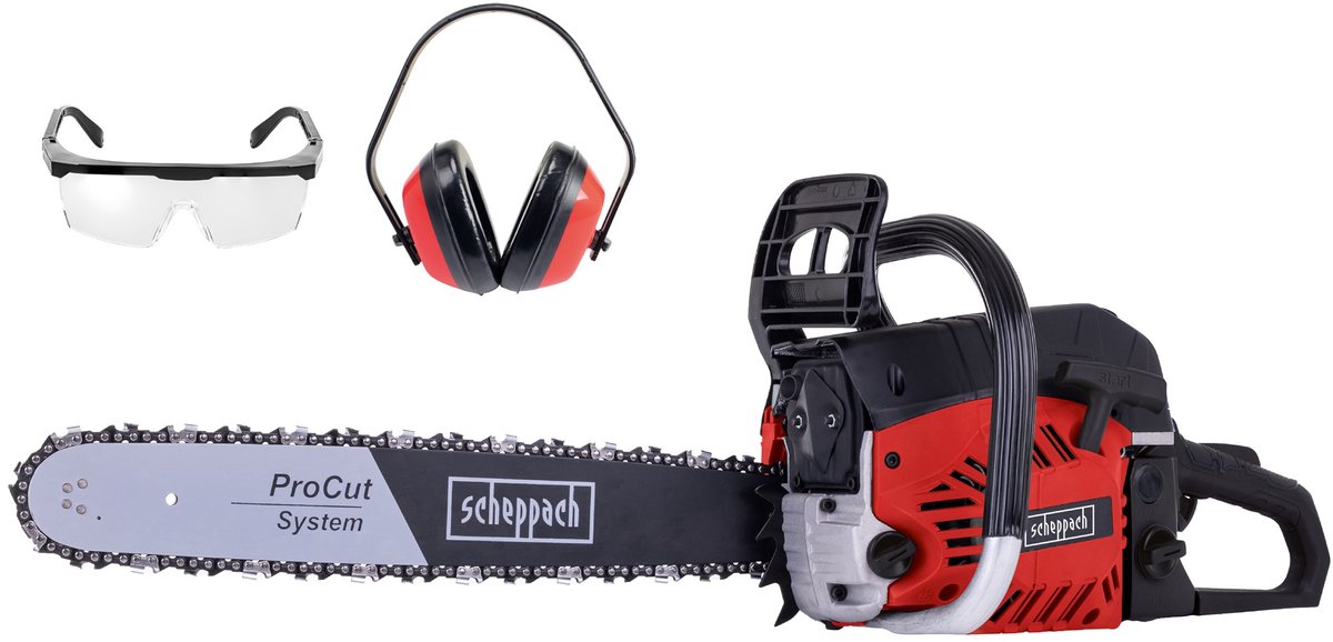 Scheppach Kettingzaag Benzine CSP530s - 53cc 2-takt - 0,5L tankvolume - 40cm zaagblad - Incl. veiligheidsbril & gehoorbeschermer