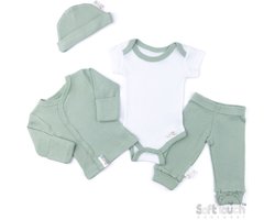 Soft Touch Babykleding Set Unisex Rib Katoen Sage Green 4-delig Mt 50/56 (Valt klein)