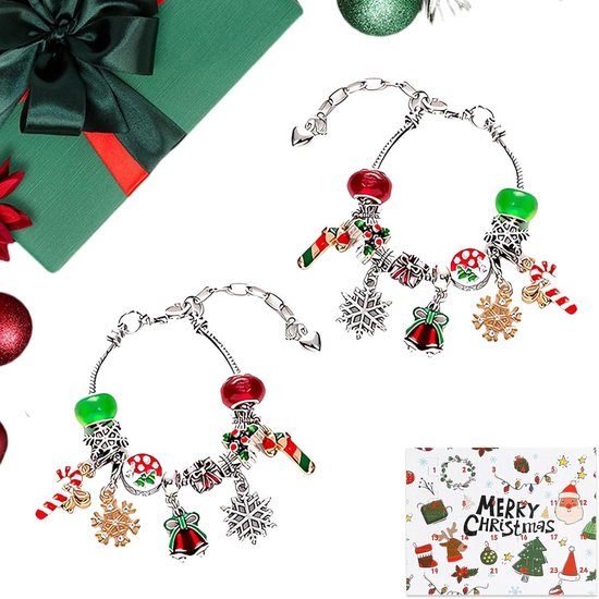 Calendrier De L'Avent Bijoux 2024 – Kit DIY 2 Bracelets Avec 24 Breloques – Cadeau De Noël Pour Fille