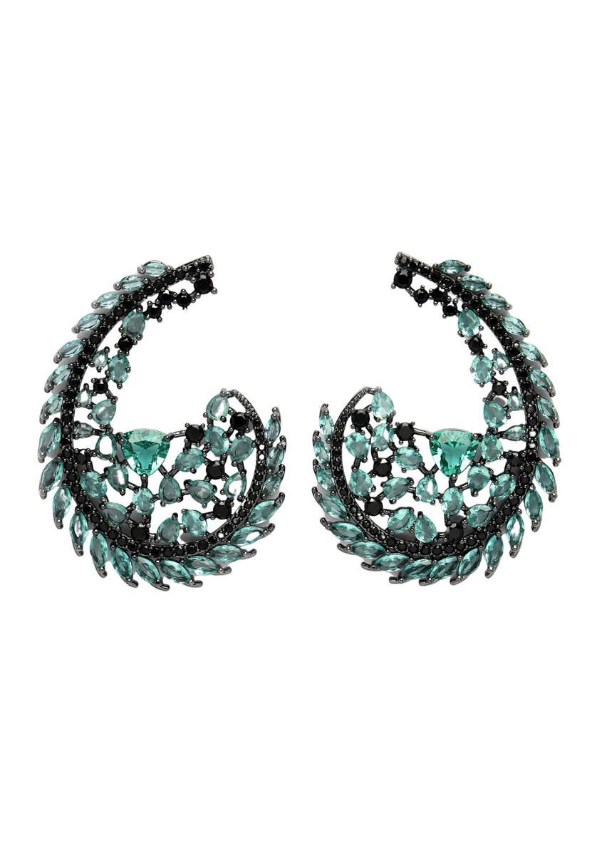 AVANT-GARDE PARIS Oorbellen Met Letter G - Diva Collectie - Groene Zirconia Initiale - Rhodium Plated - Post En Back Sluiting