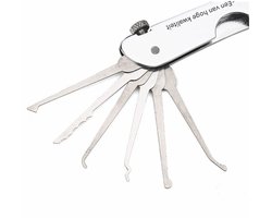 Draagbare Lock Picking Tool - Professionele Slotenmaker Gereedschaps - 7 In 1 Opvouwbaar - 1 Stuk - Voor Beginners En Professionals Zilver