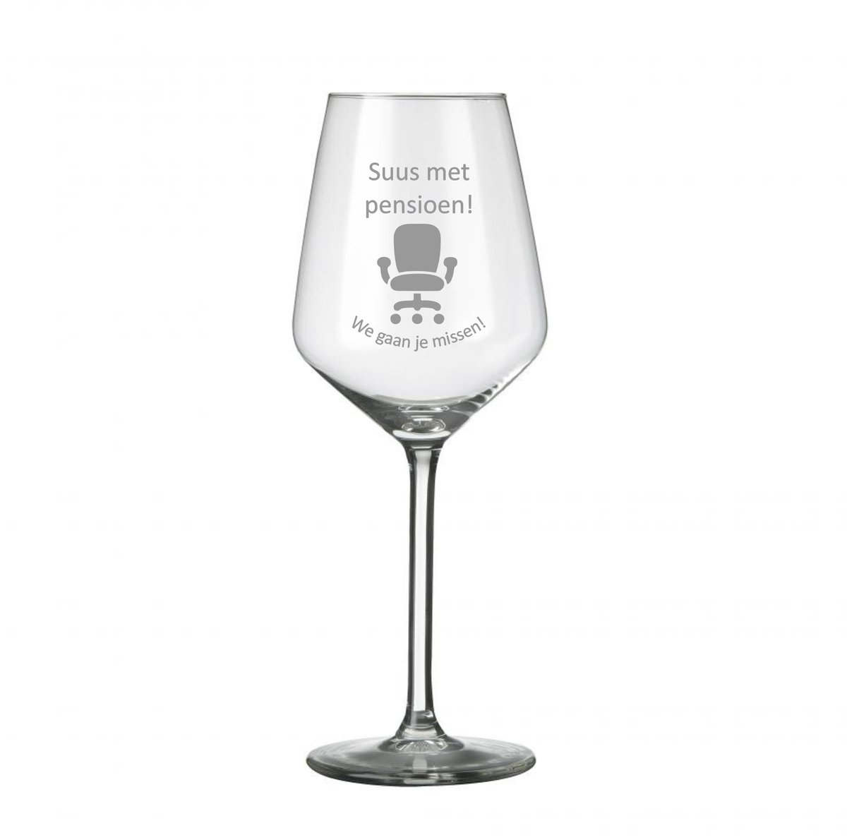 Wijnglas - Wijnglas met gravering - Pensioen - afscheid cadeau - uniek - cadeau van glas - zandstraal gravering - dag collega - pensioen vriend/ familie - bedankt - geniet van je pensioen