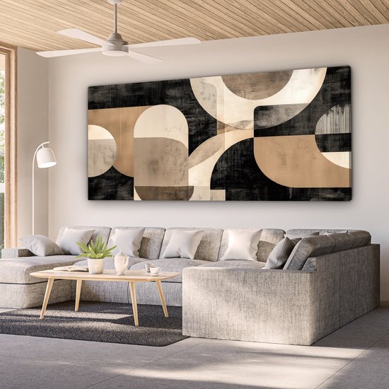 Tableau sur toile 200x100 cm - Décoration murale exclusive Abstrait - Formes - Moderne - Beige - Décoration murale salon - Décoration chambre - Accessoires chambre - Peintures sur toile