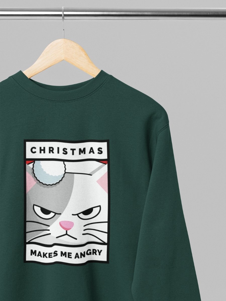 Foute kersttrui - Christmas makes me angry - Wurban Wear | 18+ | Grappige sweater | Leuk cadeau | Unisex sweater | Oversized sweater | Kersttrui heren | Foute kerstkleding | Kerst sweater | Kersttrui dames | Foute kersttruiendag 2025 | Groen
