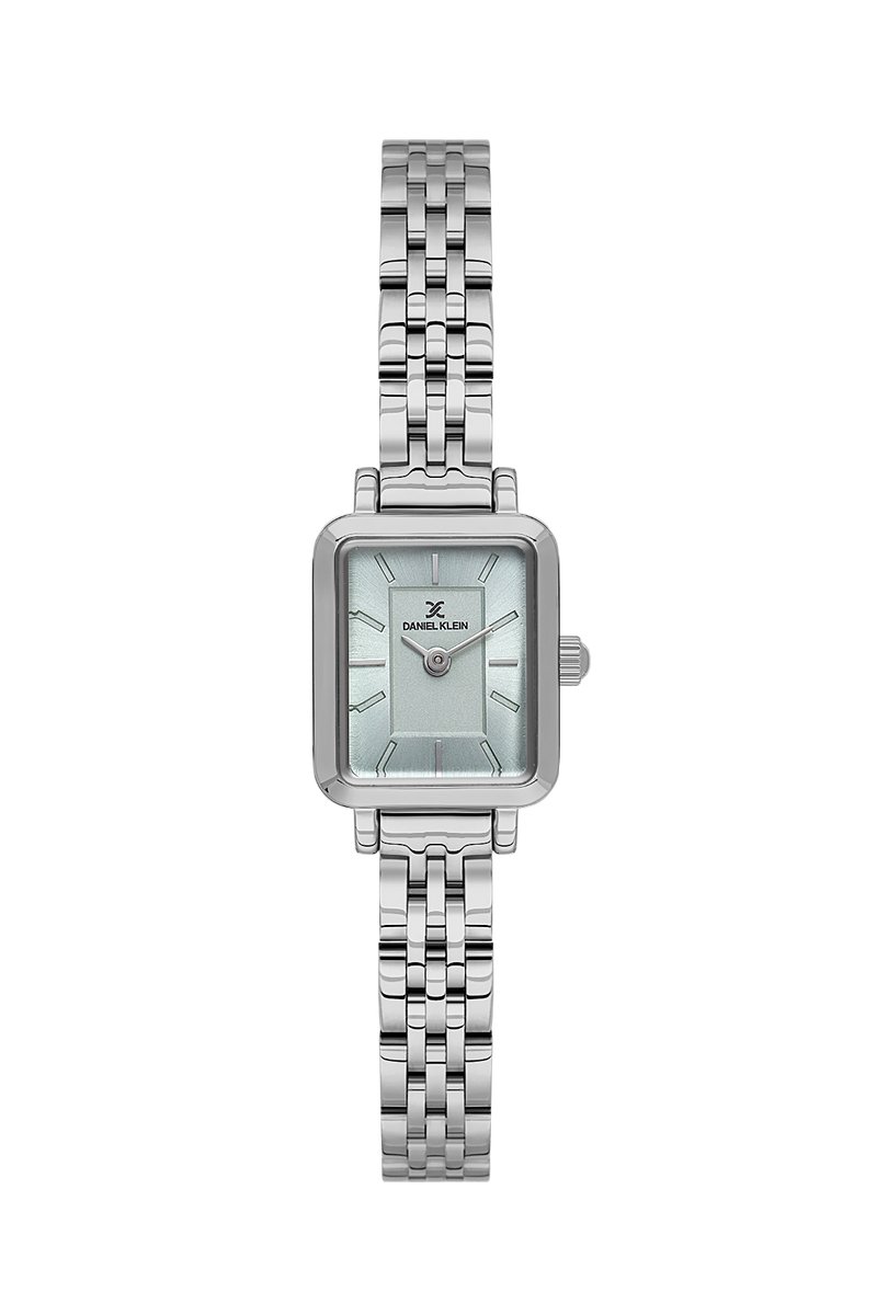 Daniel Klein DK.1.13913-3 - Horloge - Polshorloge - Analoog - Dames - Vrouwen- Vierkant - Stalen band - Metaal - Strepen - Rechthoek - Zilverkleurig - Lichtgroen - Zwart