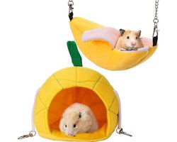 2 stuks - Hamsterhangmat - Hangend huis voor kleine hamsters - Geschikt voor cavia's en chinchilla's om te slapen en spelen - Banaan en ananas
