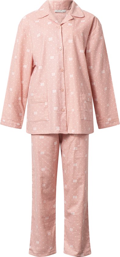 Lunatex - klassieke dames pyjama flanel met doorknoop - dream queen - roze - maat L