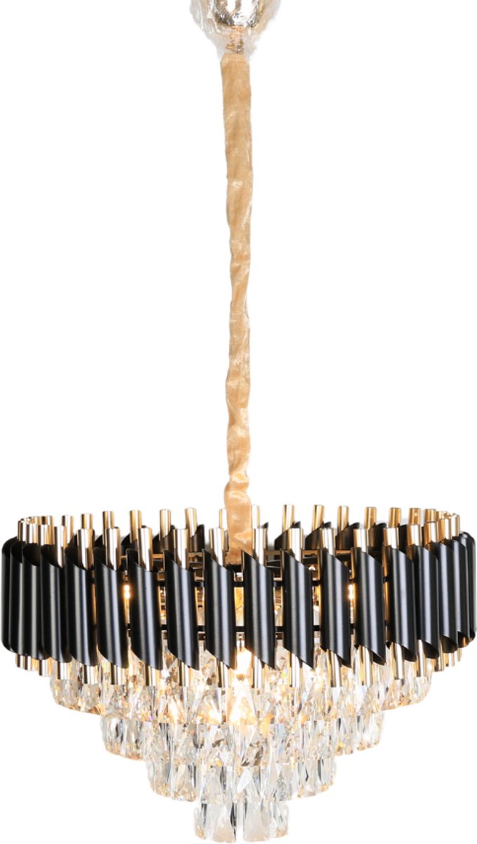 Kristallen hanglamp met 4 lichtpunten - E14 fitting - zwart en goud - verstelbaar in hoogte - diameter: Ø40cm