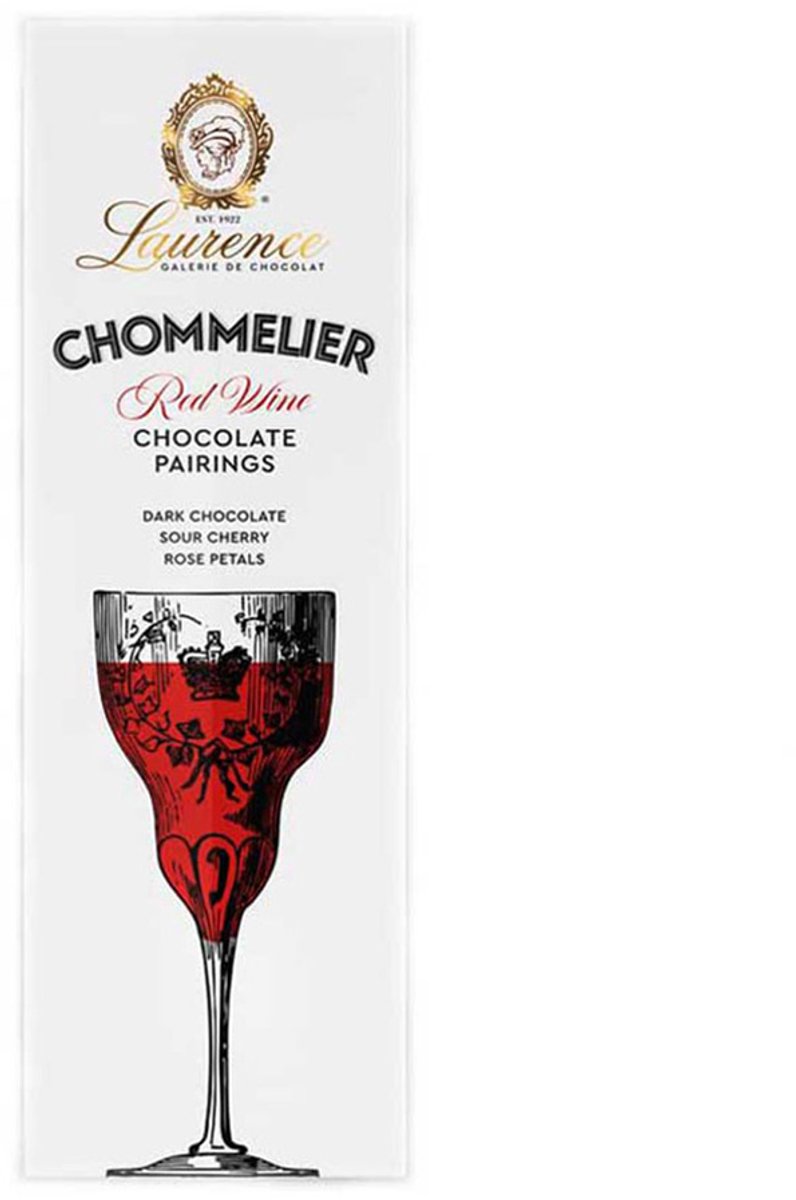 Pure chocolade met gedroogde zure kersen en rozenblaadjes Laurence Chommelier Red Wine, 100 g