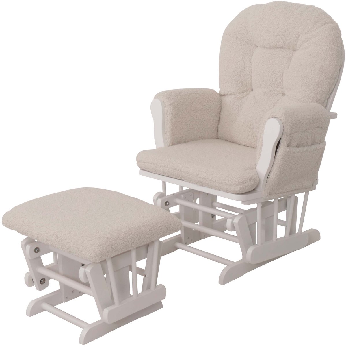 MCW Relaxfauteuil MCW-C76, schommelstoel + voetenbankje, bouclé-stof 480 g/m² ~ crèmekleurig, wit frame