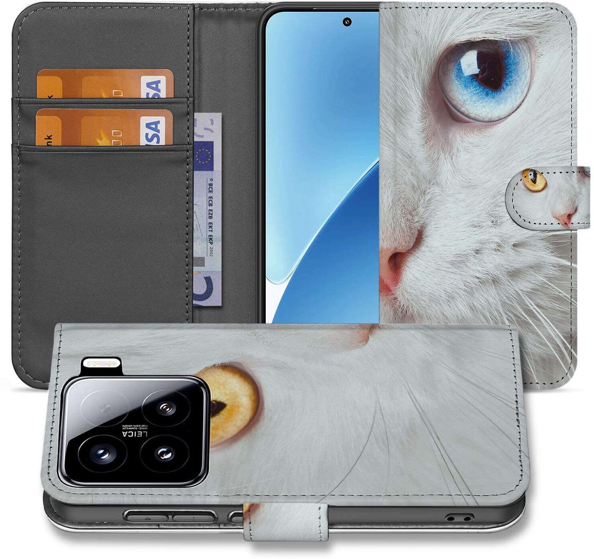 Xiaomi 15 Telefoonhoesje met Pasjes Witte Kat