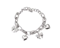 Sorprese Armband - Heart & Bow Charm Design - Stainless Steel - Zilver - Verstelbaar - Armband Dames - Cadeau Voor Haar - Model P