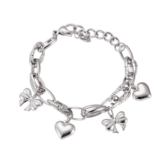 Bracelet Sorprese - Charm cœur et Design - Acier inoxydable - Argent - Réglable - Bracelet femme - Cadeau pour Cheveux - Modèle P