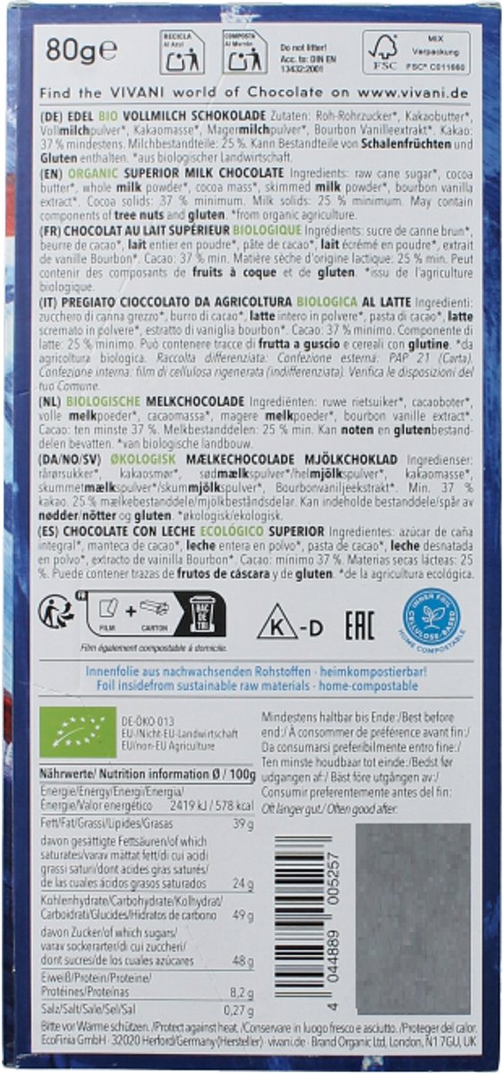Vivani Superior milk 37% bio 80 Gram