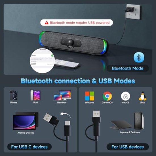 Compacte Bluetooth RGB Soundbar met LED-lichteffecten voor PC en Laptop — afbeelding 2