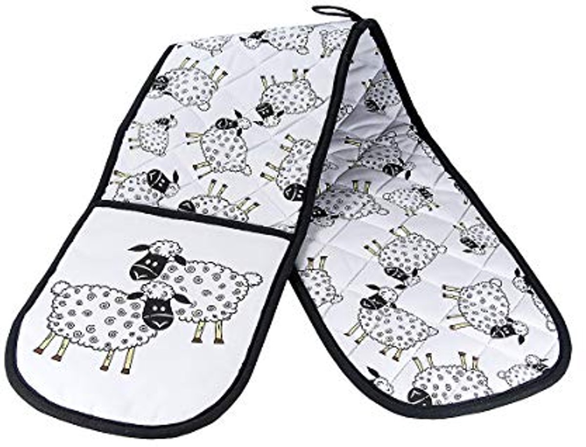 Dubbele Hittebestendige Ovenwanten met Schapenthema - Perfecte Keukenaccessoires voor Dierenliefhebbers