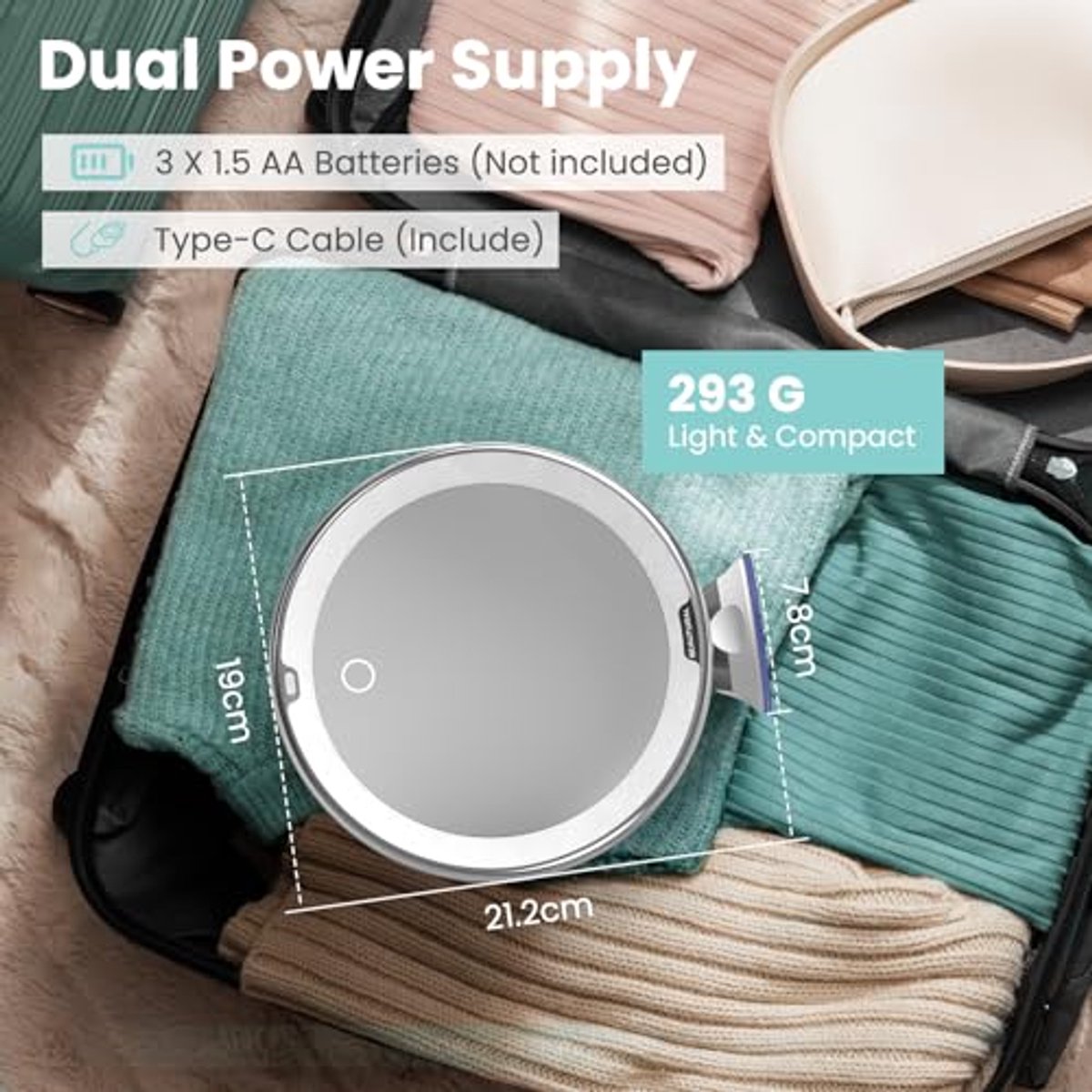 Make-upspiegel met 10-voudige vergroting en LED-verlichting