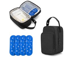 Isolatie Koeltas voor Borstvoeding met 4 Gel Ice Packs - Geschikt voor 6 Borstmelk zakken, Zwart